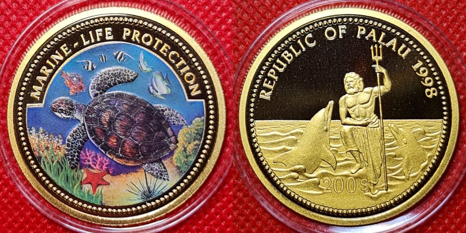 Palau Inseln Islands 200 Dollars Farbmünze Gold 1 Unze 1998 Marine Life