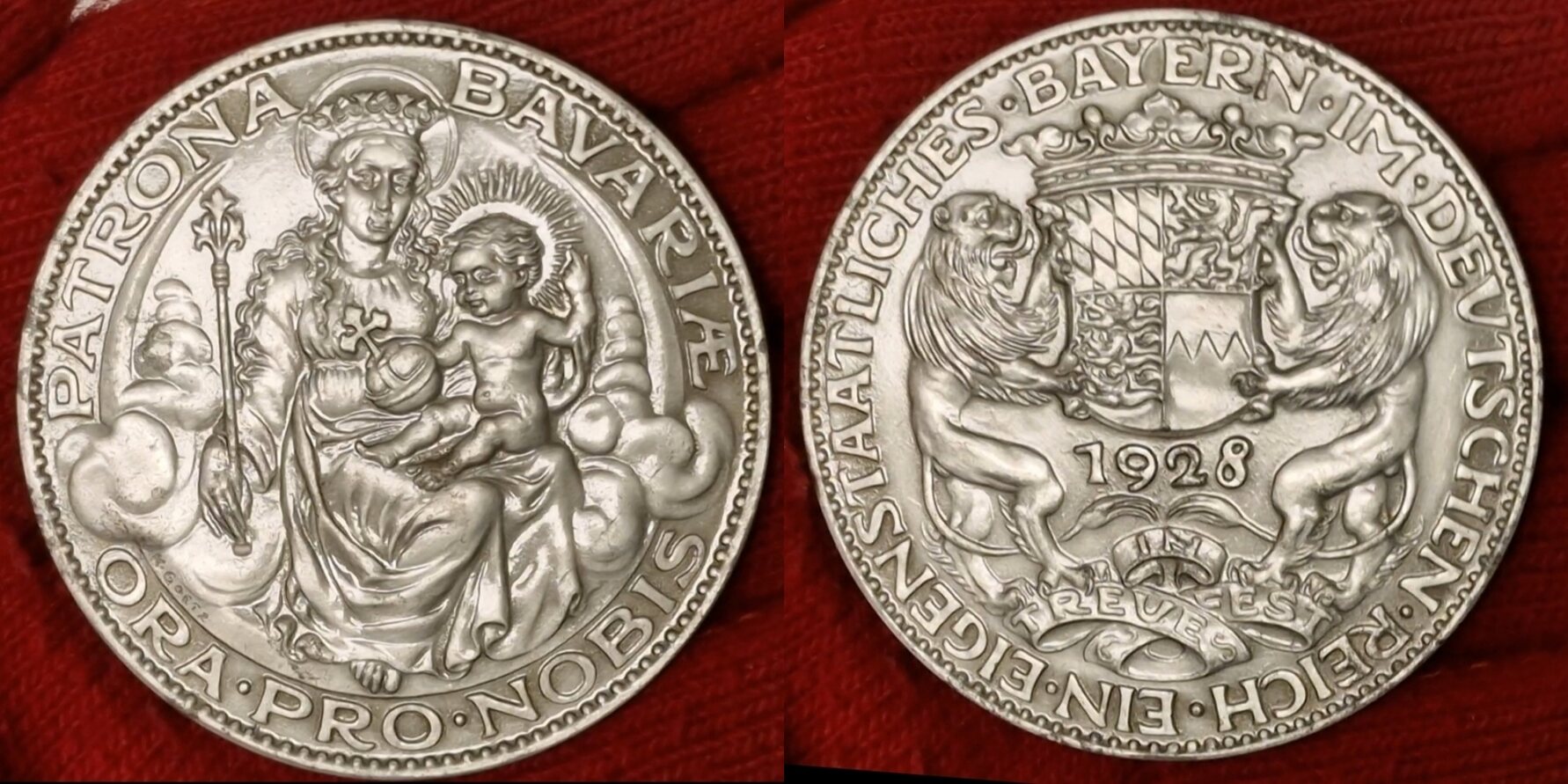 Germany Deutschland Karl Götz Medaille Zinnmedaille 1928 Dated Patrona  Bavariae Eigenstaatliches Bayern Bayer. Hauptmünzamt Bavarian Statehood Tin  allm Unc. small spots | MA-Shops