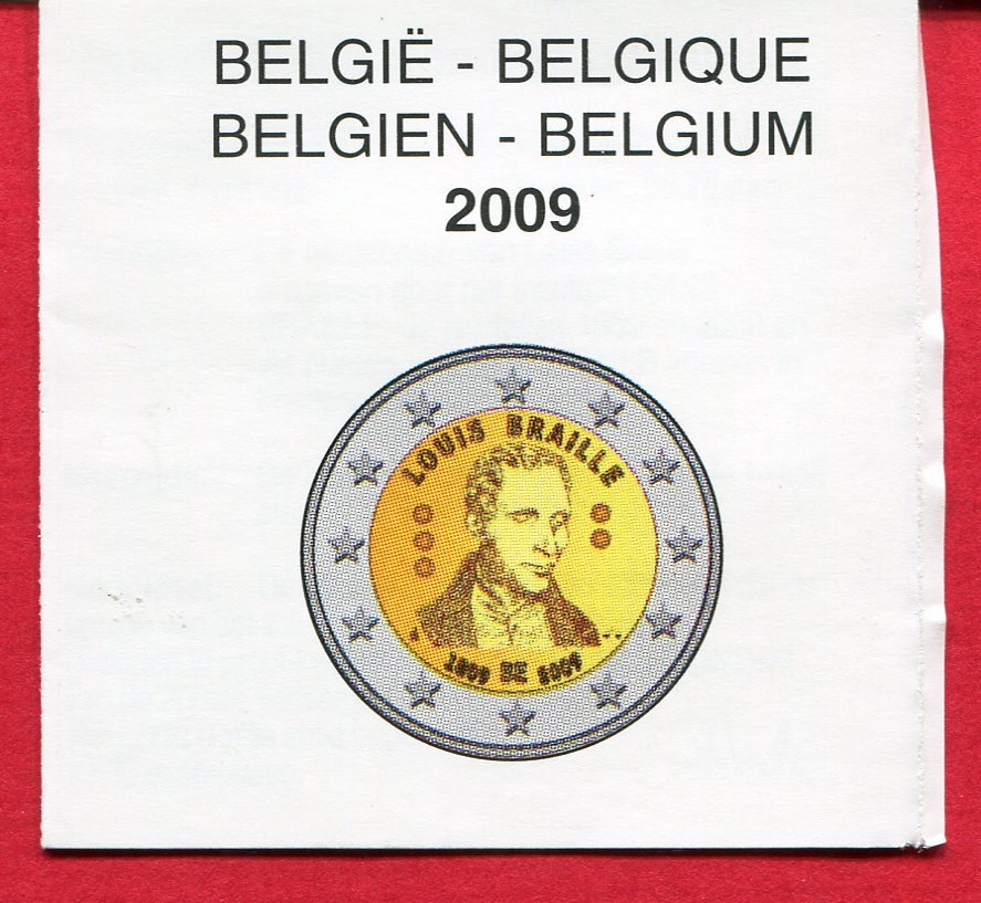 Belgien 2 Euro Gedenkmünze 2009 Louis Braille (18092009) proof in capsule w. certificate & box Belgien 2 Euro Gedenkmünze 2009 Louis Braille (18092009) proof in capsule w. certificate & box