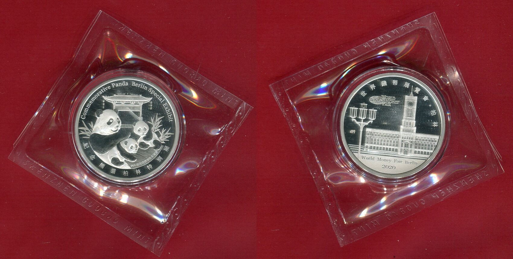 China Silbermedaille 2020 World Money Fair Berlin Commemorative Panda