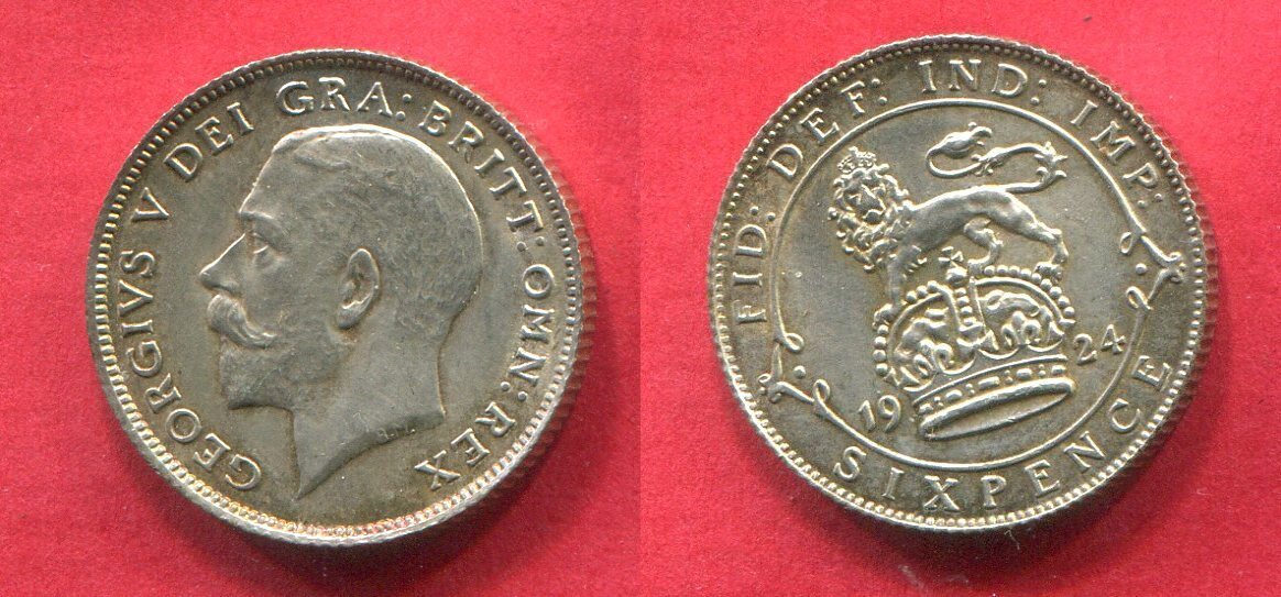 England Großbritannien United Kingdom 6 Pence 1924 George V. George VI ...