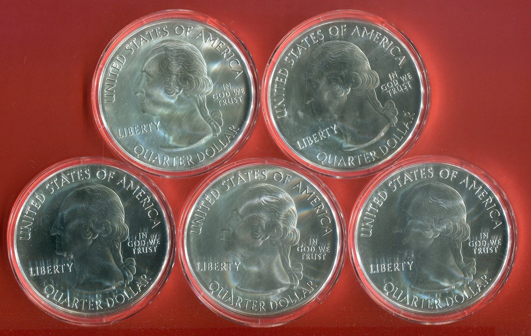 USA 5 x 5 Unzen Ounces Silber Silver je 25 Cents 2012 America The ...