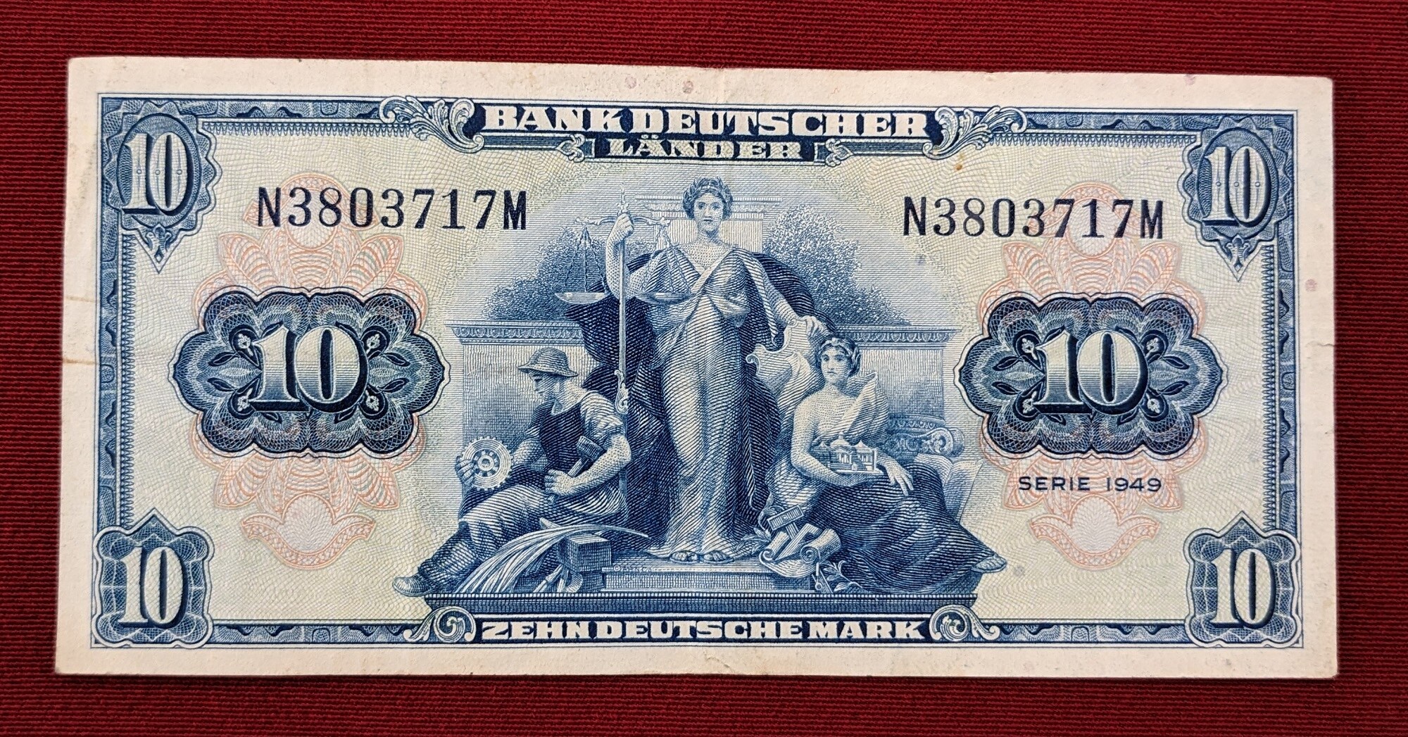 Bank Deutscher Länder 1949 10 Mark Schein BRD, Bank Deutscher Länder 10 Deutsche Mark 1949 Banknote used, please