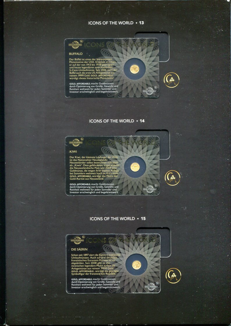 Ruanda, Rwanda 15 Minigoldmünzen - 1/200 Unze Gold 2017 / 2018 Icons of ...