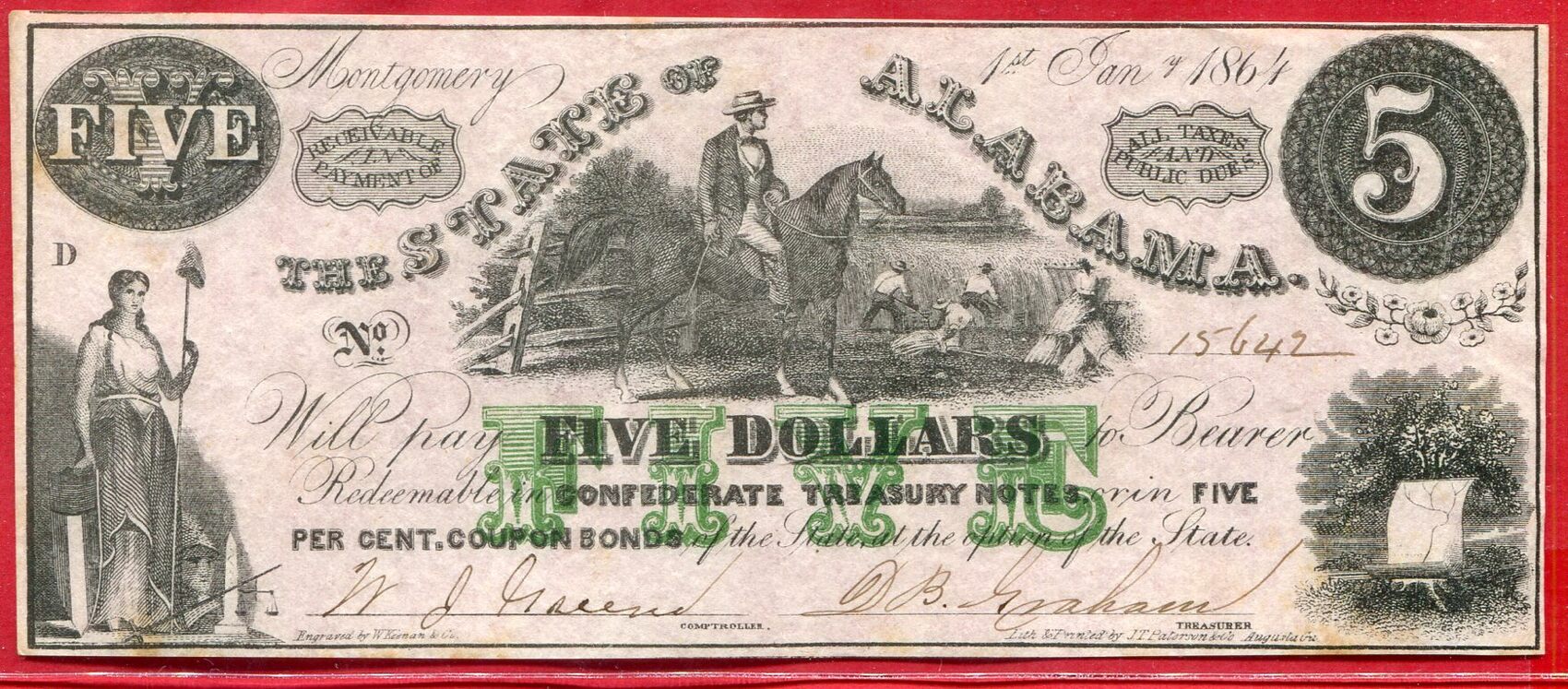 State of alabama konf derierte staaten 5 dollars banknote confederate