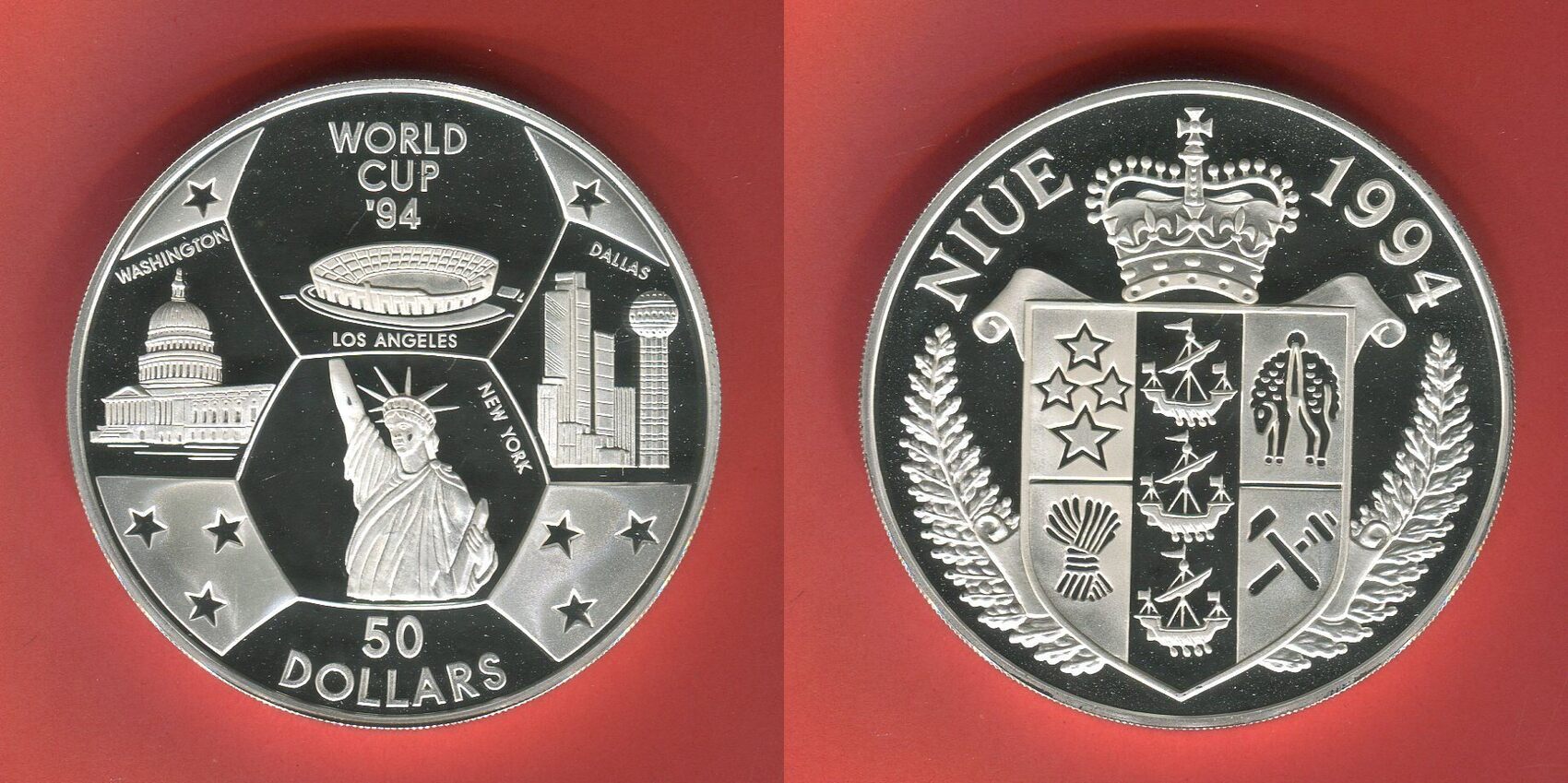 Niue 50 Dollars 1994 Fußball WM Soccer World Cup Proof with capsule