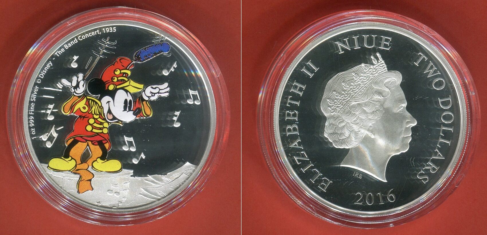 Niue Islands 2 Dollar Silbermünze 2016 Mickey Mouse - The Band Concert  (1935) - 1 oz Silver Coin Proof with original packaging