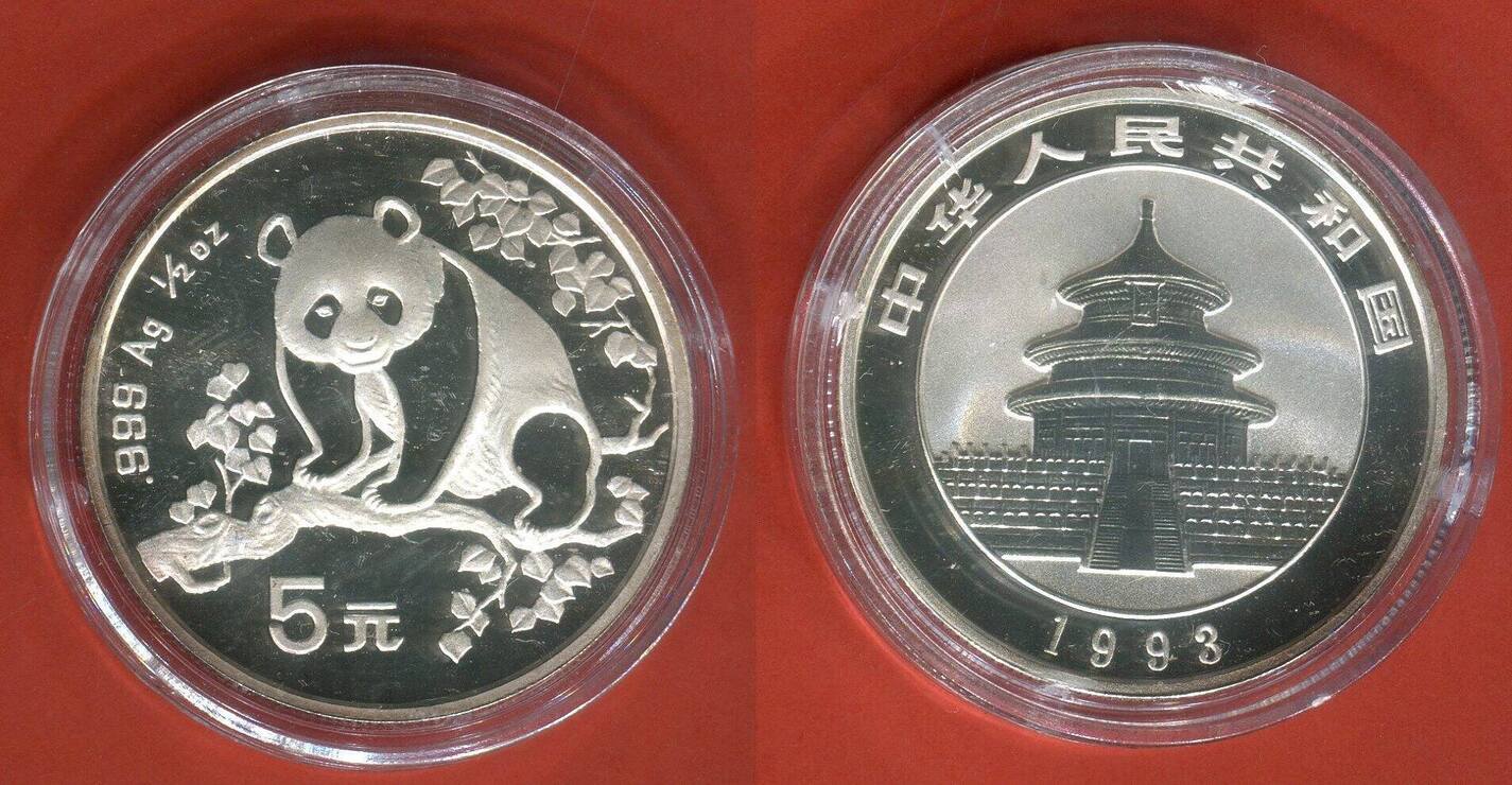 Five Rmb China 5 Yuan Silbermünze 1993 Panda unc with capsule | MA-Shops