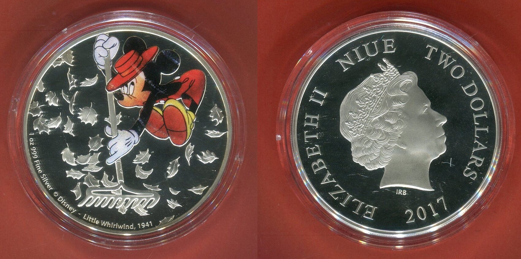 Niue Islands 2 Dollar Silbermünze 2017 Mickey Mouse - Little Whirlwind  (1941) - 1 oz Silver Coin ©Disney™ Proof with original packaging | MA-Shops