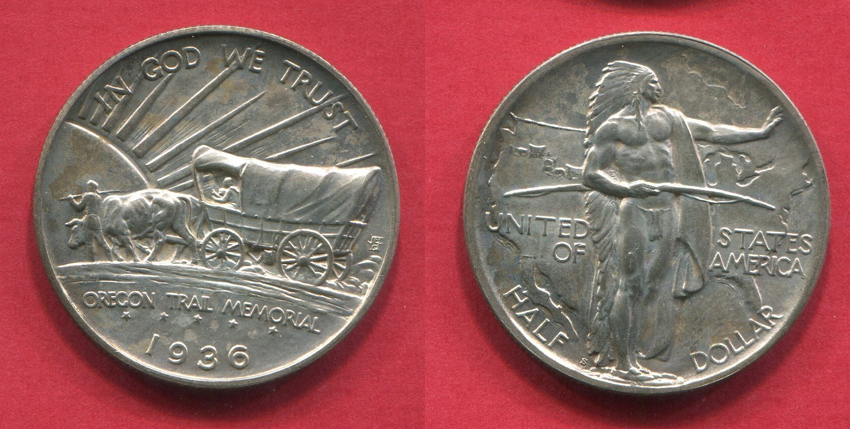 USA 50 Cents 1/2 Dollar commemorative coin 1936 Oregon Trail Memorial  Uncirculated Toned | MA-Shops