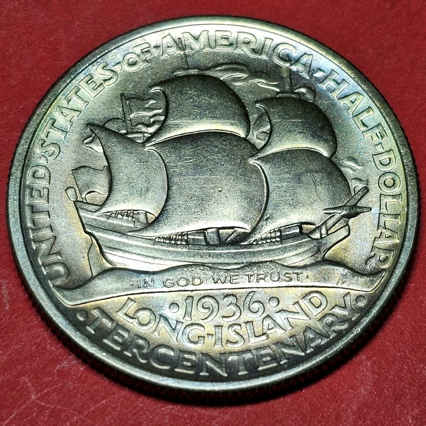 USA 50 Cents 1/2 Dollar commemorative coin 1936 300th Anniversary of Dutch  settlement on Long Island Dutch Sailing Ship Schiff Uncirculated Toned |  MA-Shops