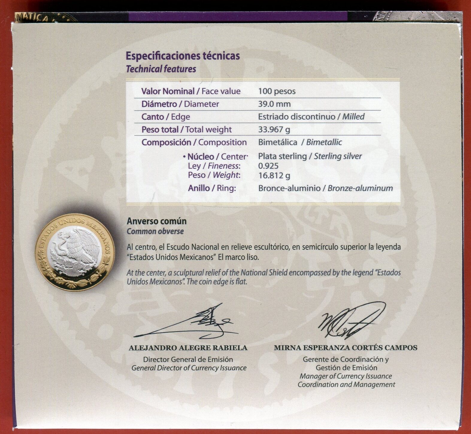 Mexico, Mexiko 6 x 100 Pesos Bimetall Bimetallic 2012 Numismatisches ...