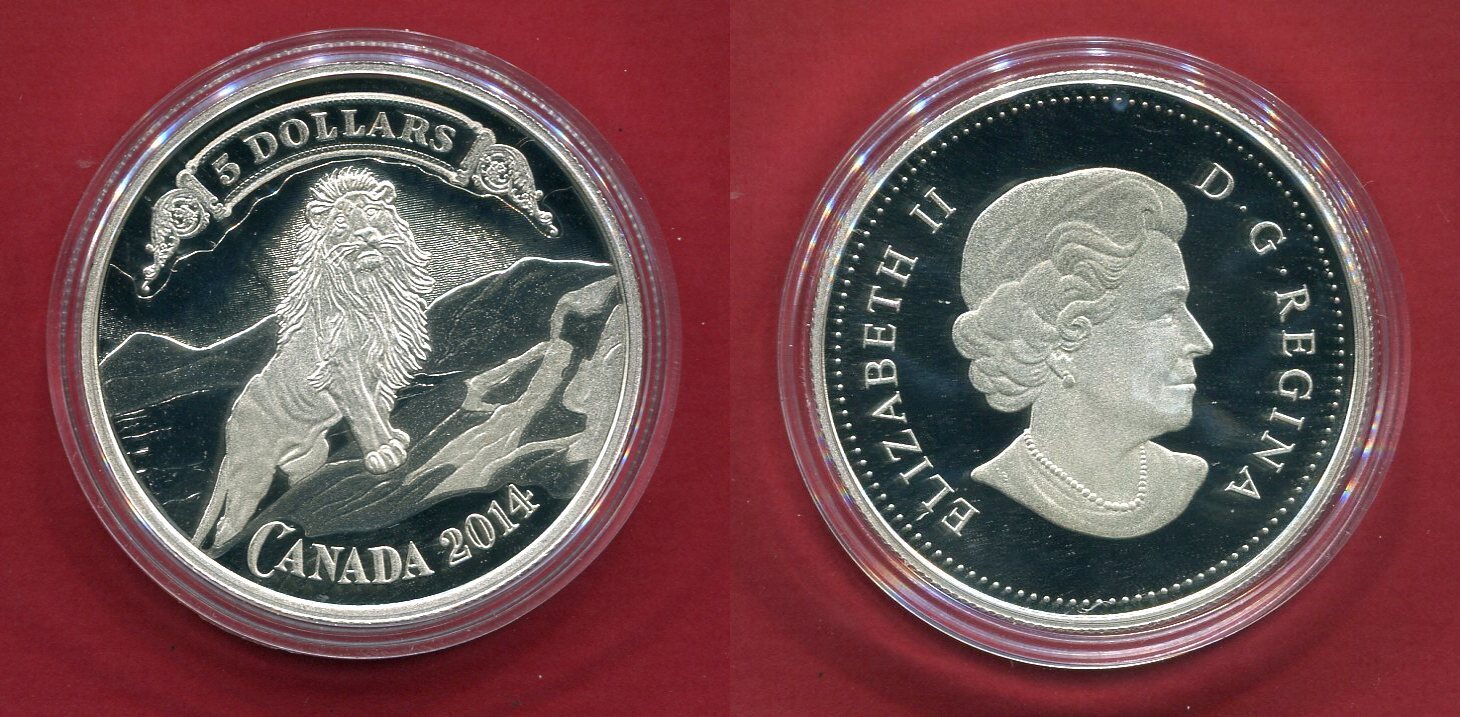 Kanada Canada 5 Dollars Silbermünze 2014 Löwe auf dem Berg - Lion on ...