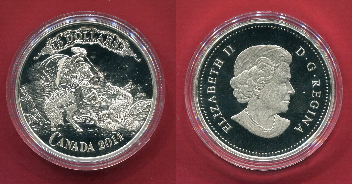 Kanada 5 Dollars Silbermünze 2014 Heiliger Georg Tötet Drachen - Saint 