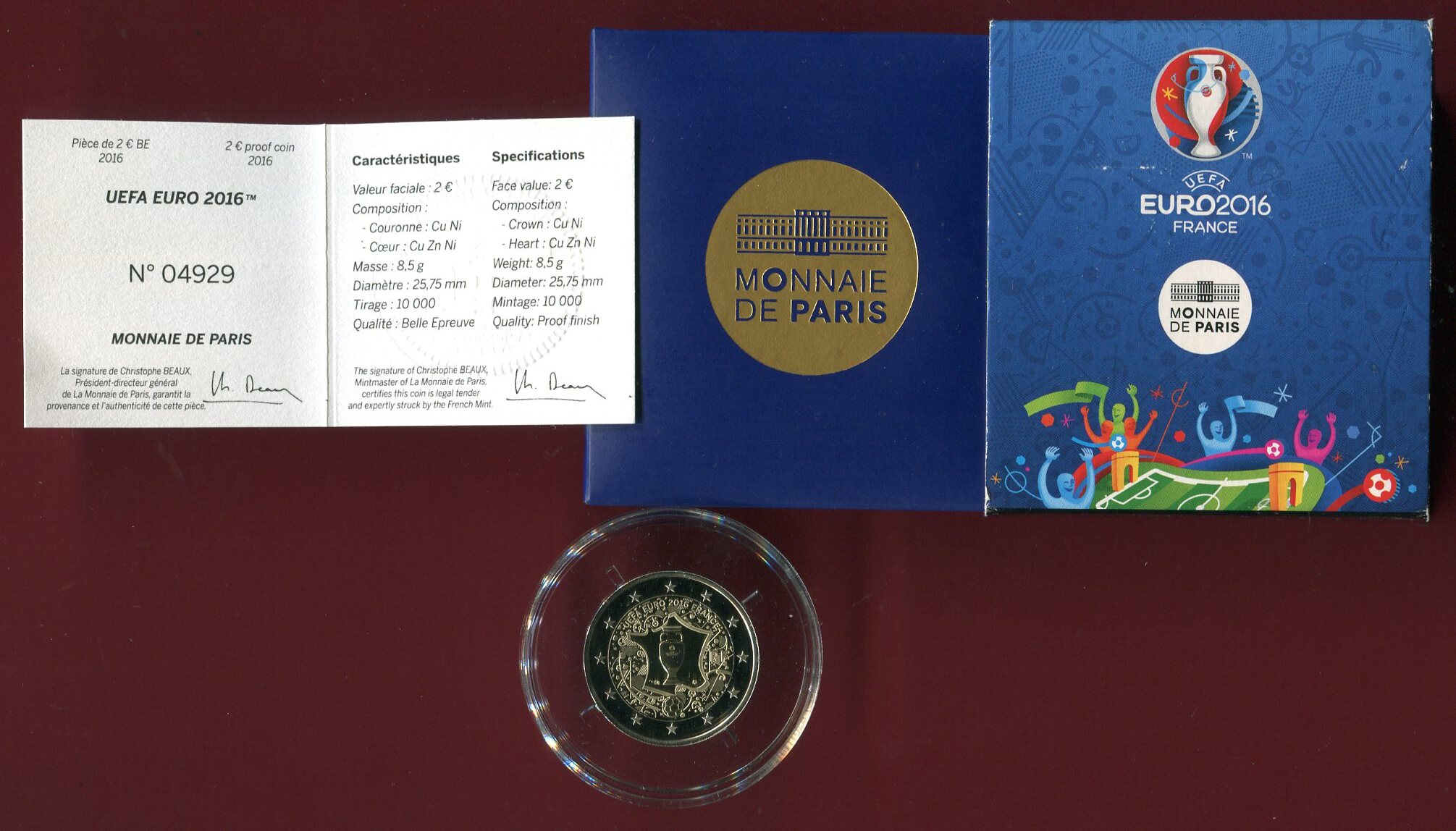 2 Euro UEFA Fußball-Europameisterschaft Frankreich 2016 proof in