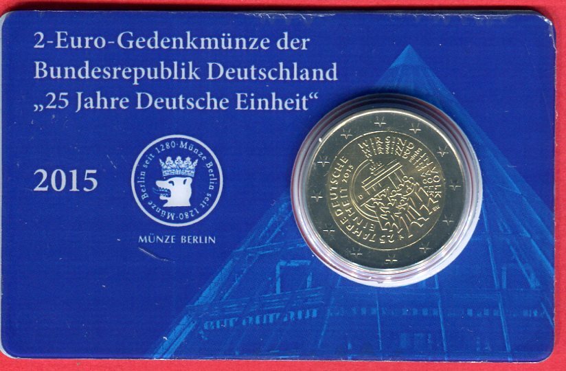 2 Euro Münzen Wert Wir Sind Ein Volk Bundesrepublik Deutschland 2 Euro Kursmünze Gedenkmünze 2015 A 25 Jahre