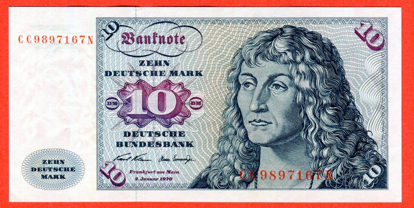 BRD, Deutsche Bundesbank 10 DM Deutsche Mark Banknote 1970 Segelschiff ...