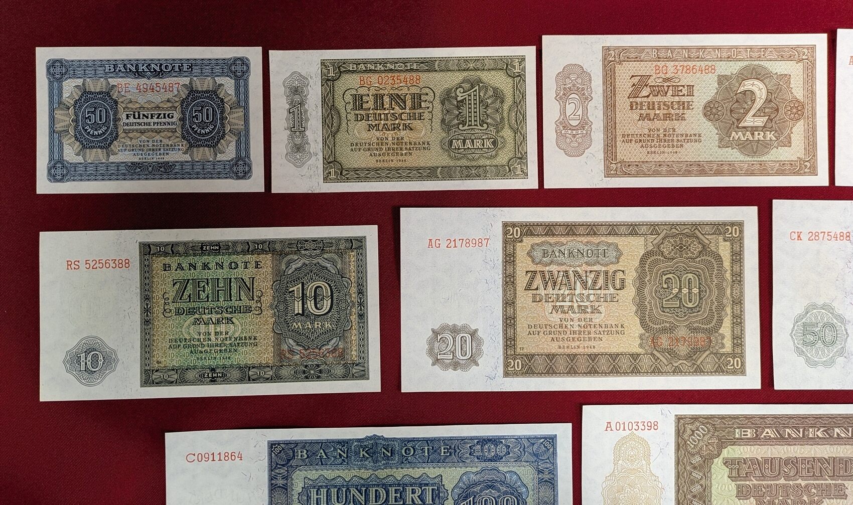 Deutsche Demokratische Republik 0,50 bis 1000 DM (9 Banknoten) 1948 ...