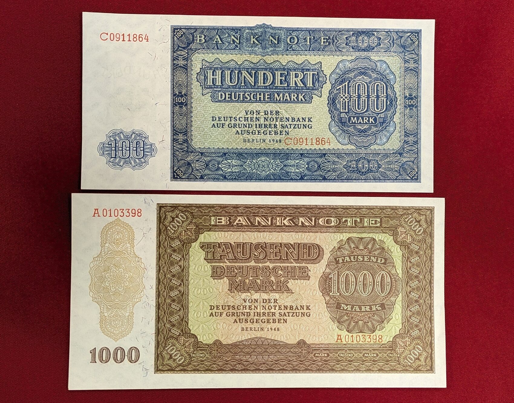 Deutsche Demokratische Republik 0,50 bis 1000 DM (9 Banknoten) 1948 ...