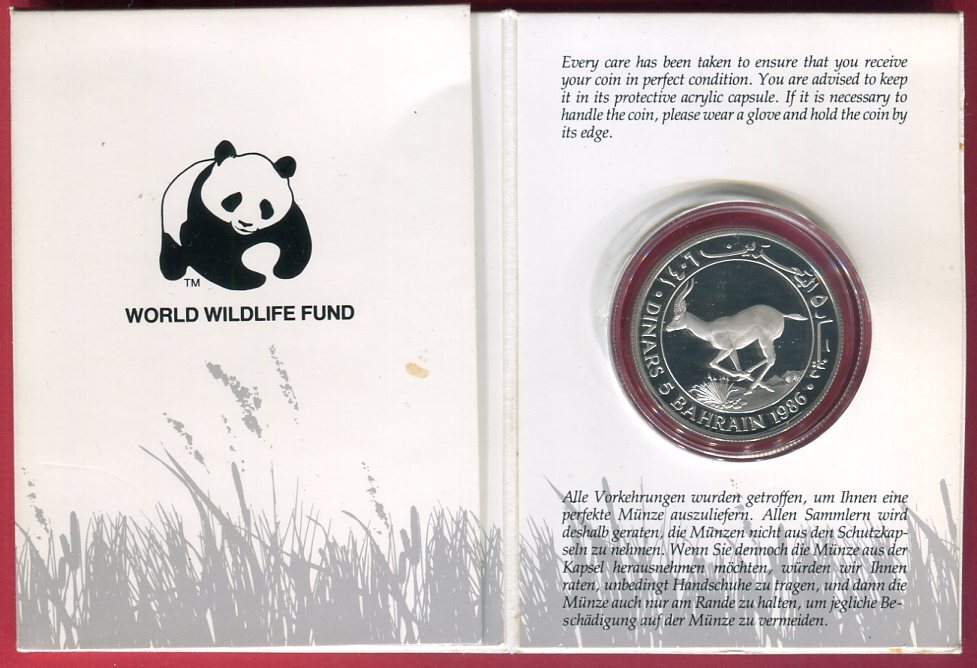 Bahrain 5 Dinar Silbermünze 25 Jahre WWF 1986 Kropfgazelle Rhim
