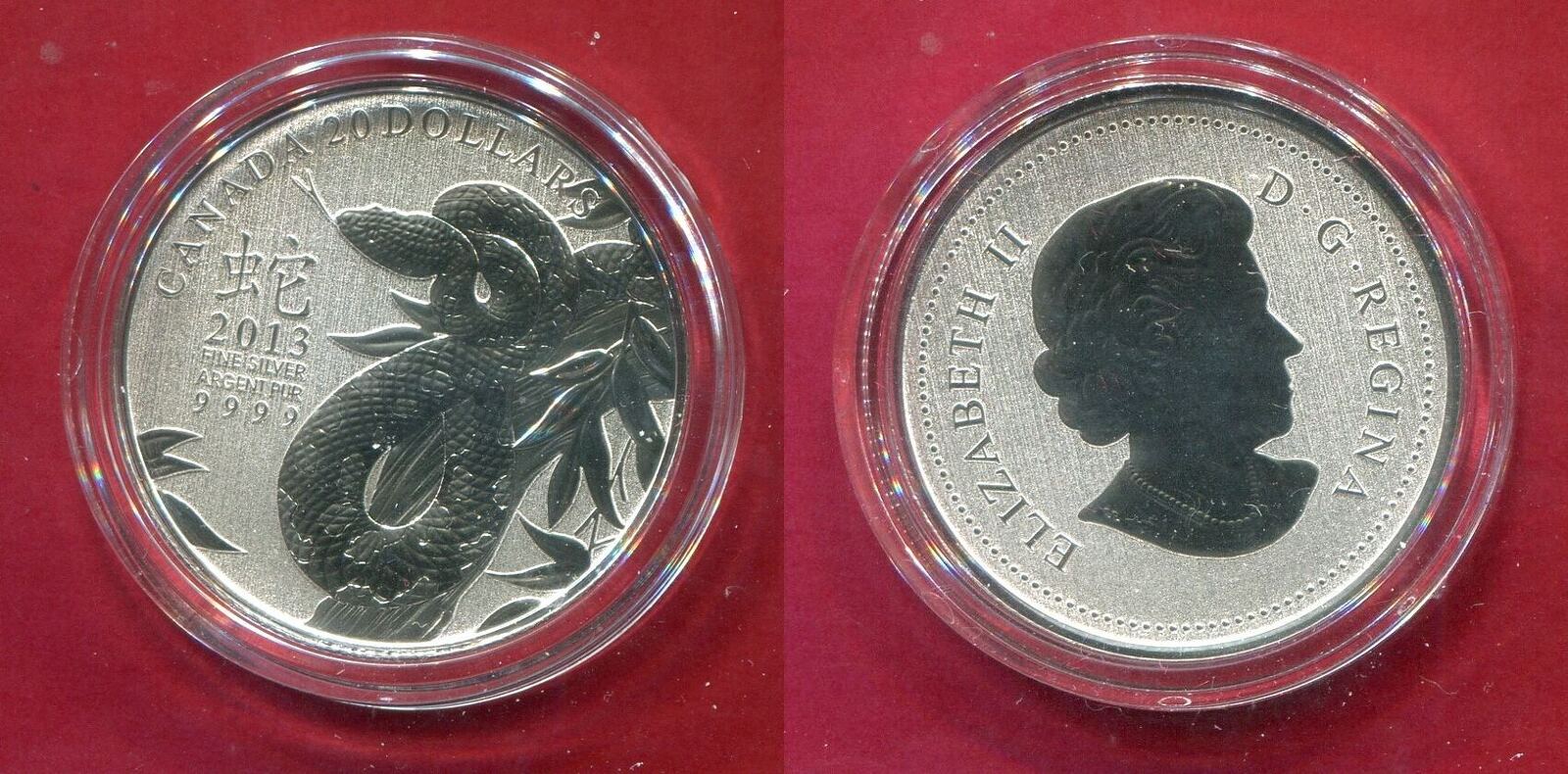 Kanada Canada 20 Dollas Silber 2013 Lunar Jahr der Schlange Year Of The Snake BU w coa