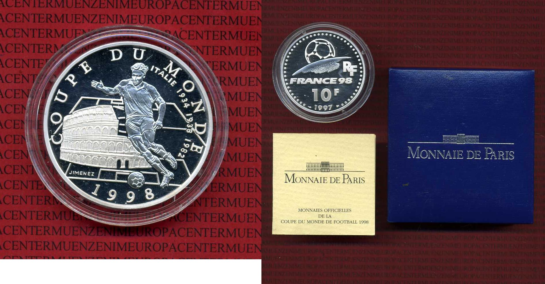 Frankreich, France 10 Francs Silbermünze Fußball WM 1998 1997