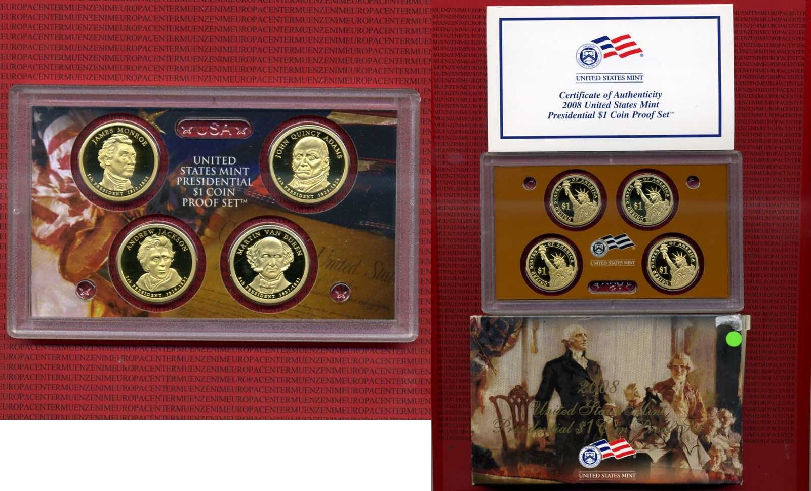 USA Presidential Dollar Proof Set 2008 Präsidentensatz PP 4 x 1 Dollar ...