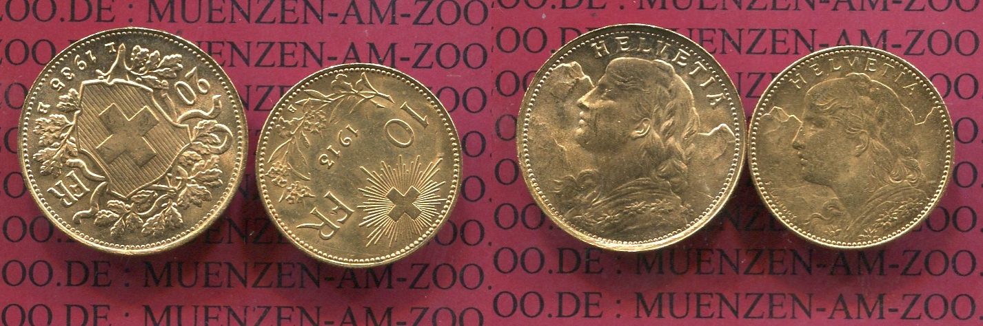 10 U Franken Gold Vreneli Typ 1913 1935 Schweiz Switzerland Schweiz 10 Franken Gold Vreneli Typ 1913 Und Franken 1935 Set German Xf German Coa Ma Shops