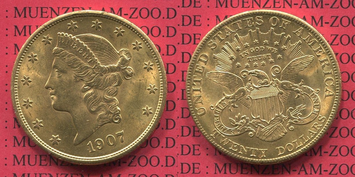 20 Dollars Gold Double Eagle Coronet Head USA 20 Dollars 1907 Gold ...