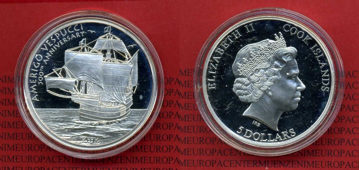 Dollar Silberm Nze Cook Islands Dollar Silber Schiffsmotiv Amerigo Vespucci