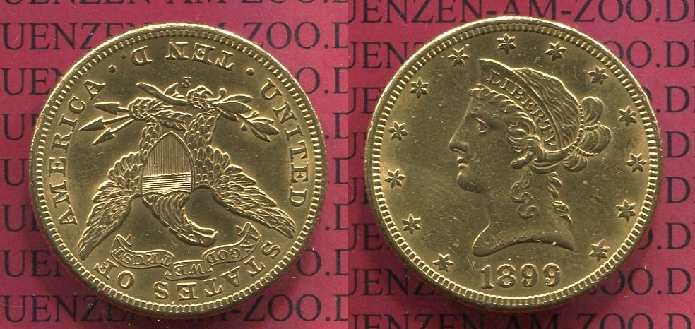 10 Dollars Gold Liberty Eagle USA 10 Dollars Liberty, Frauenkopf, 1899 ...