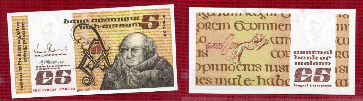 Irland Ireland 5 Pfund Banknote Irland 5 Pfund 1993 M nch I Unc MS 