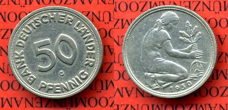50 Pfennig Bank Deutscher Länder 1950 Bundesrepublik Deutschland 50 Pfennig Bank Deutscher Länder 1950 Bundesrepublik Deutschland Germany Frg G Us Xf 40 Not Cleaned Mule Rare Ma