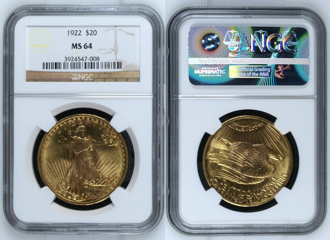 20 Double Eagle 1922 Usa Usa 20 Dollars 1922 Gold St Gaudens Typ Double Eagle Ngc Ms 64