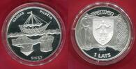 Lettland Latvia 1 Lats Silber Hanse Städte Cesis Wenden Schiffsmotiv Ship -