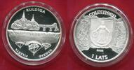 Lettland Latvia 1 Lats Silber Hanse Städte Kuldiga Goldingen Schiffsmotiv Ship -