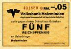Notgeld Fuenf Reichspfennig Vilksbank Holzminden ohne Unterschrift -