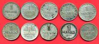 Weimarer Republik 10 x 1 Mark Lot Kursmünzenlot incl 1925 D -