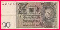 Deutsches Reich 20 Reichsmark Reichsbanknote Berlin, 22.Januar 1929 Serie A SN 8-stellig -