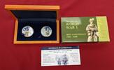 2 x 1 Dollar Silbermünzen - je 1 Unze Silber 2008 Cook Islands 90 Years End of First World War 1918 Polierte Platte mit Box, Umkarton & Zertifikat