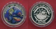 Liberia 5 Dollars Silbermünze mit Farbauflage Schutz der Meeresfauna - Rifffisch -