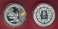 China 10 Yuan Silbermünze mit Farbapplikation Olympische Spiele Peking Löwentänzer -