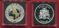 Barbados 1 Dollar Silbermünze Green Monkey (1 oz, m. Goldveredelung) -