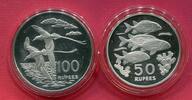 Seychellen 50 Rupees & 100 Rupees Silbermünzen Eichhörnchenfische & Weißschwanz-Tropikvögel -