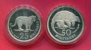 Venezuela 25 & 50 Bolivares Silbermünzen Jaguar & Riesengürteltier -