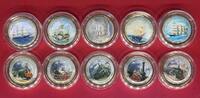 Europa 10 x 2 Euro vergoldet + Farbauflage 2 Euro Set - Historische Segelschiffe und Lokomotiven -