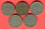 Kaiserreich 5 x 20 Pfennig Kursmünzen Lot - Konvolut - keine Doppelten -