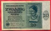 Deutschland Inflation 20 Billionen Mark Reichsbanknote KN 7 Stellig Ser C Sehr Selten -