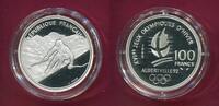 Frankreich 100 Francs Silbermünze Olympische Winterspiele 1992 Albertville - Slalom -