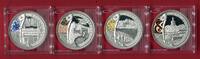 4 x 10 Yuan Silbermünzen 2008 China Olympische Spiele 2008 Peking - Vier Motive (4 x 1 oz, m. Farbapplikation) Polierte Platte in Kapseln mit Zer...